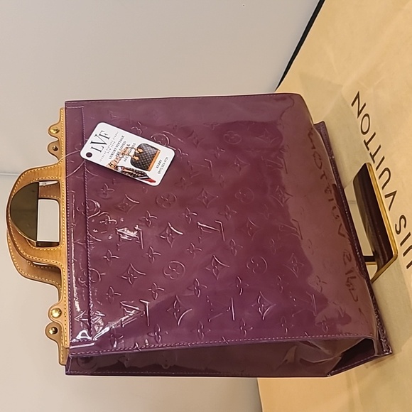 LOUIS VUITTON VINTAGE 1999! ULTRA RARE COLOR PURPLE MONOGRAM VERNIS STANTON TOTE - Picture 6 of 17